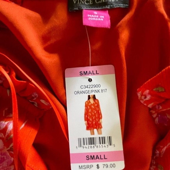 Vince Camuto Orange Pink Floral Tiered Babydoll Mini Dress C3422900 NWT S 365 4 - Picture 3 of 10